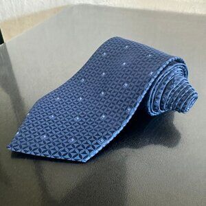 LANVIN Paris Men's 100% Silk Necktie Geometric Designer Blue France 62"x 3 5/8"